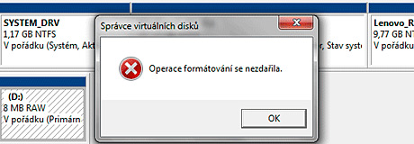 Extern usb disk se nepodailo naformtovat